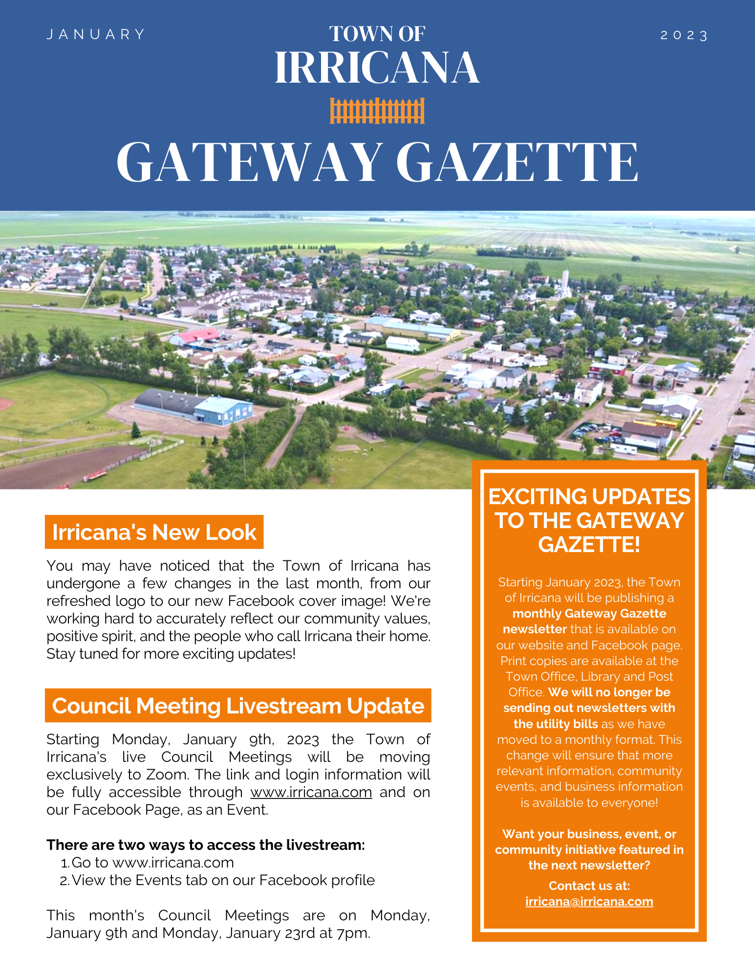 Town of Irricana Gateway Gazette Newsletter January 2023