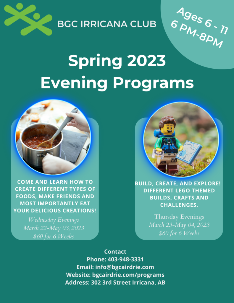 Irricana Boys & Girls Club Spring 2023 Evening Programs