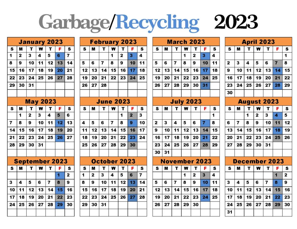2023 Garbage and Recycling Calendar Town of Irricana