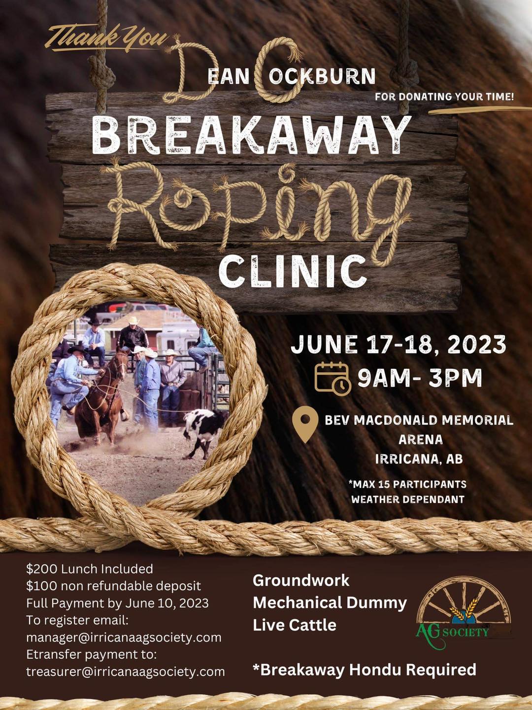 Irricana AG Society Breakaway Roping Clinic June 17-18, 2023