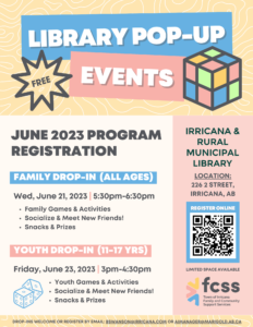 FREE June Drop-in Programs at the Irricana Library