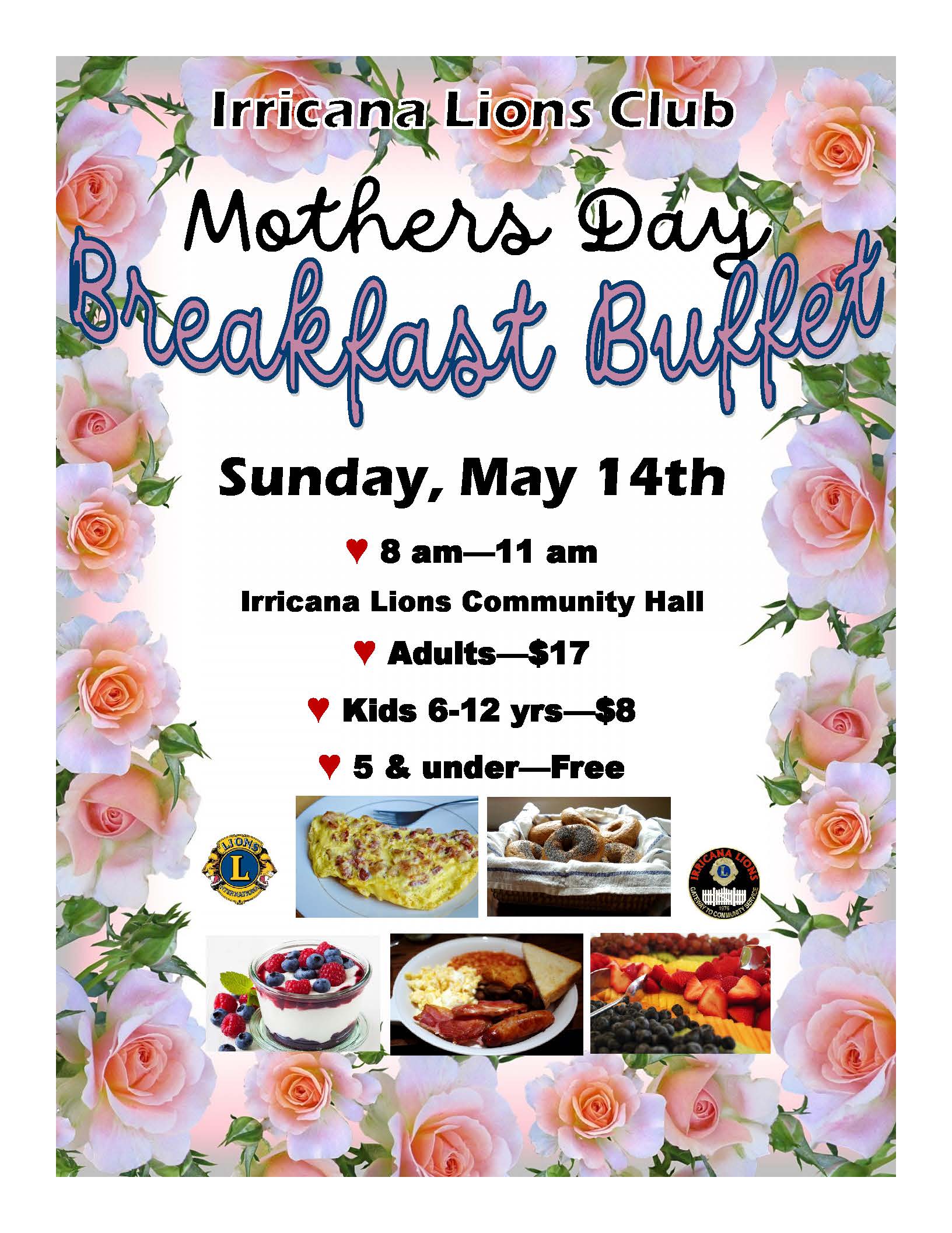 Irricana Lions Mother's Day Breakfast Buffet May 14, 2023