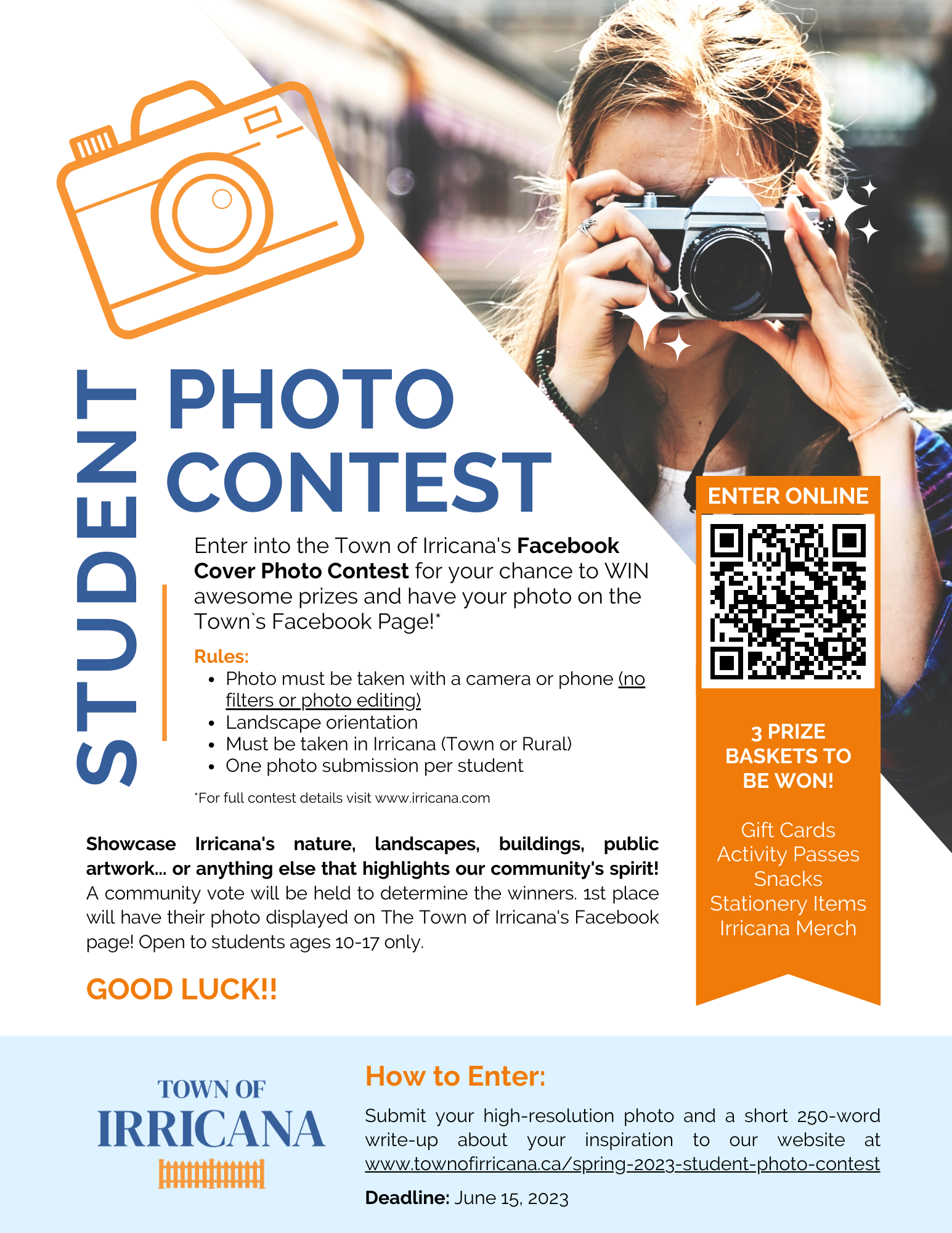 Town of Irricana Spring Photo Contest 2023 open to ages 10-17. Photo must be taken in Irricana. Contest ends June 15, 2023