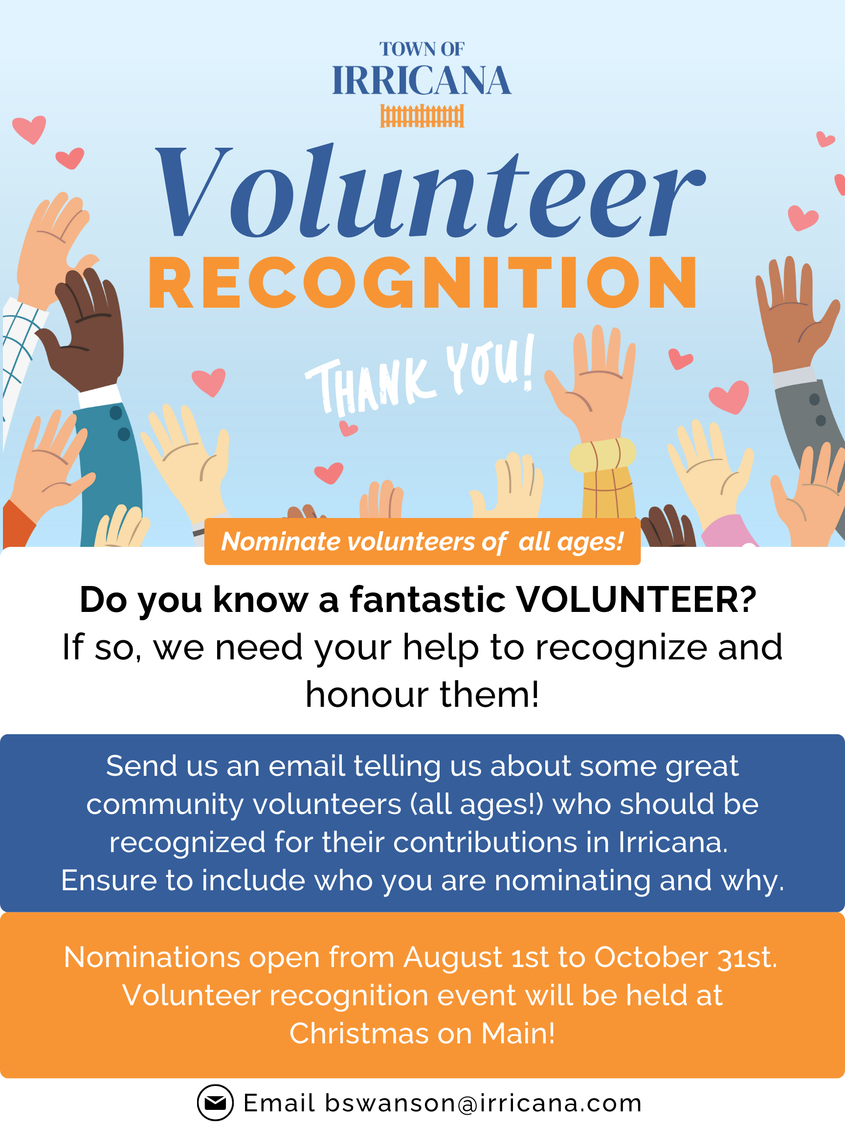 Recognize and nominate a volunteer in Irricana