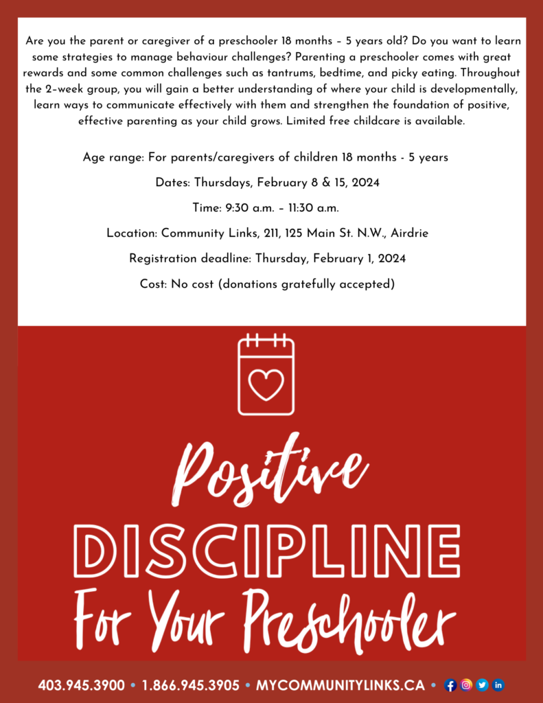 Community Links Airdrie Positive Discipline for your Preschooler February, 2024