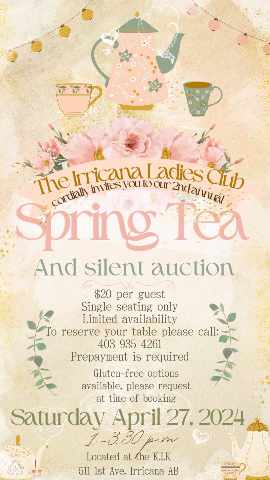 Irricana Ladies Club 2nd Annual Spring Tea and Silent Auction 2024