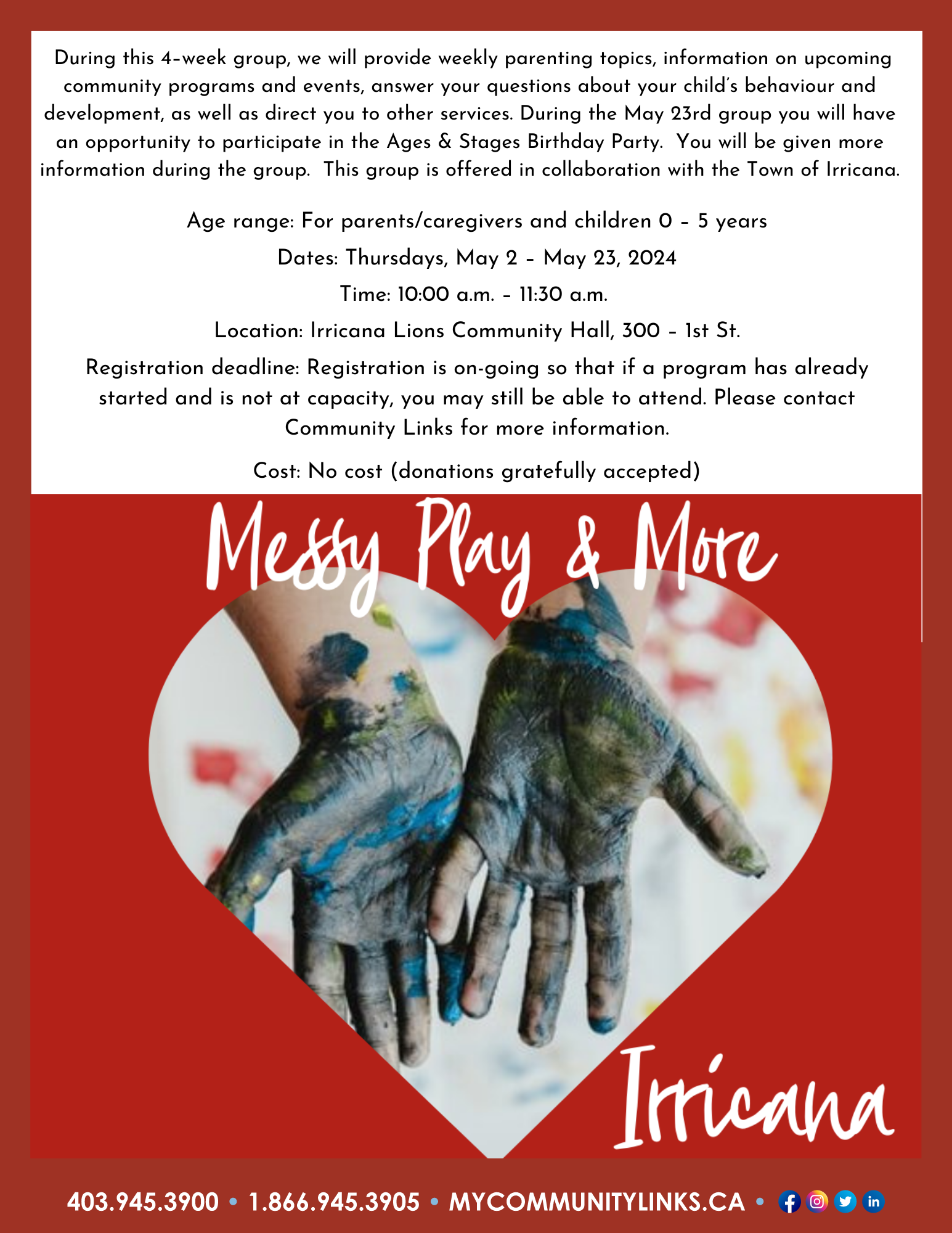 Irricana Messy Play & More offered by Community Links May 2-23-2024