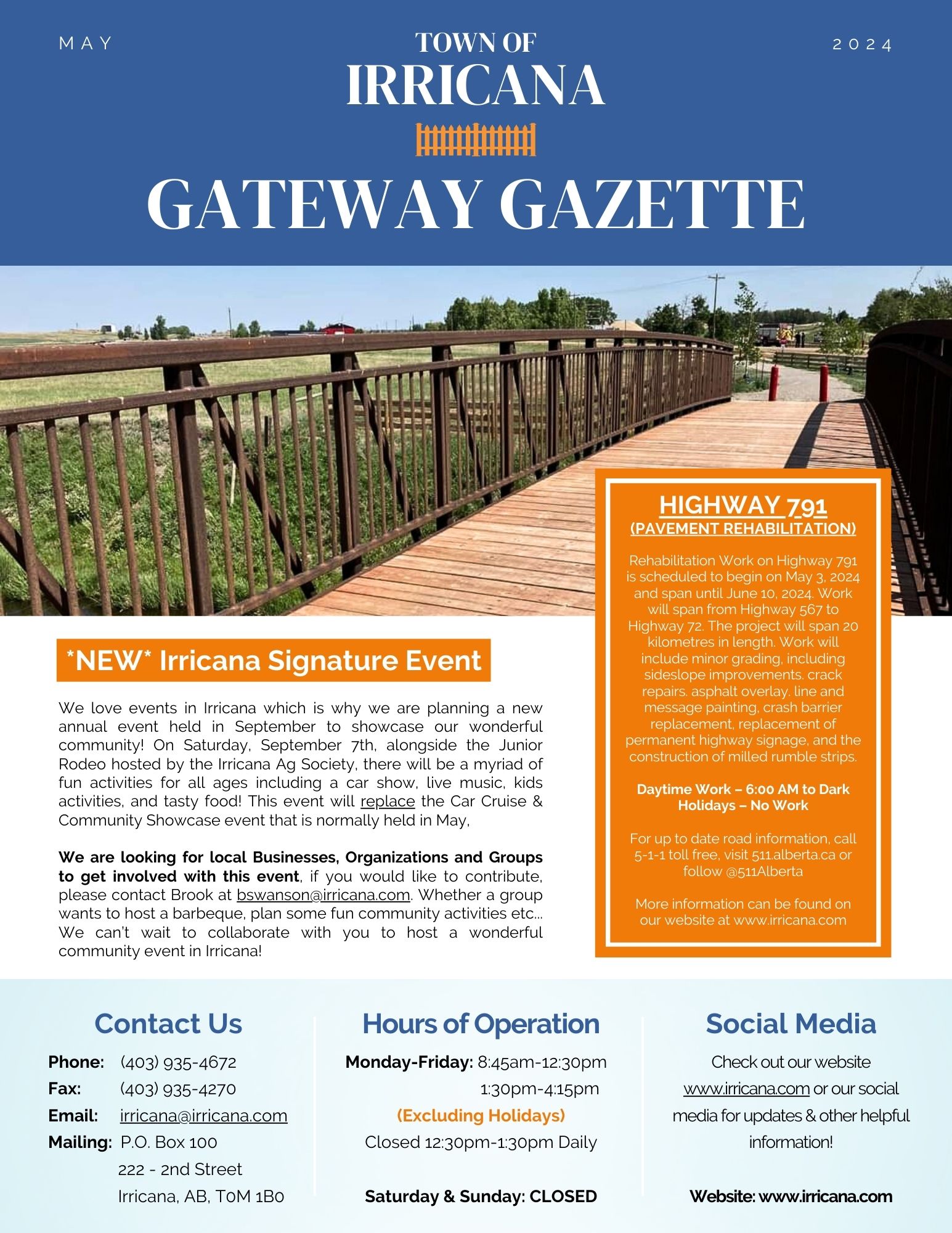 Town of Irricana Gateway Gazette Newsletter May 2024