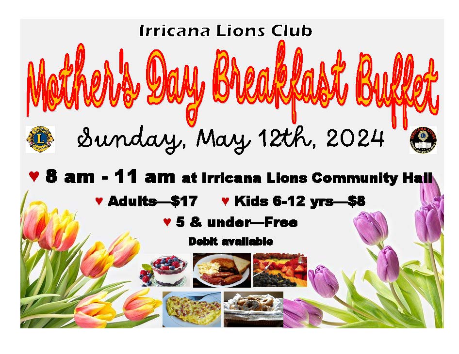 Irricana Lions Club Annual Mother's Day Breakfast Buffet 2024