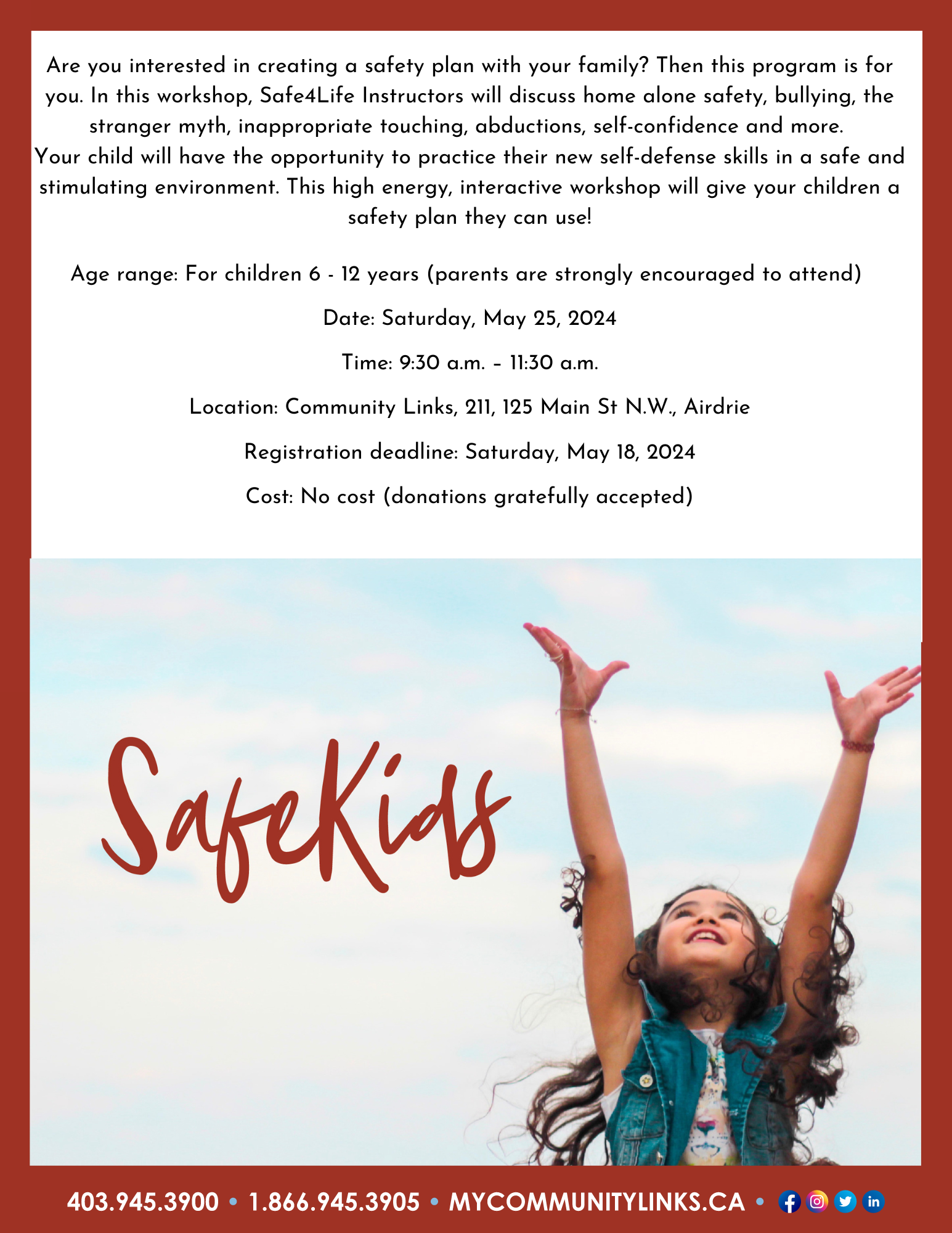 Community Links Airdrie Safe Kids program ages 6-12, May 25, 2024