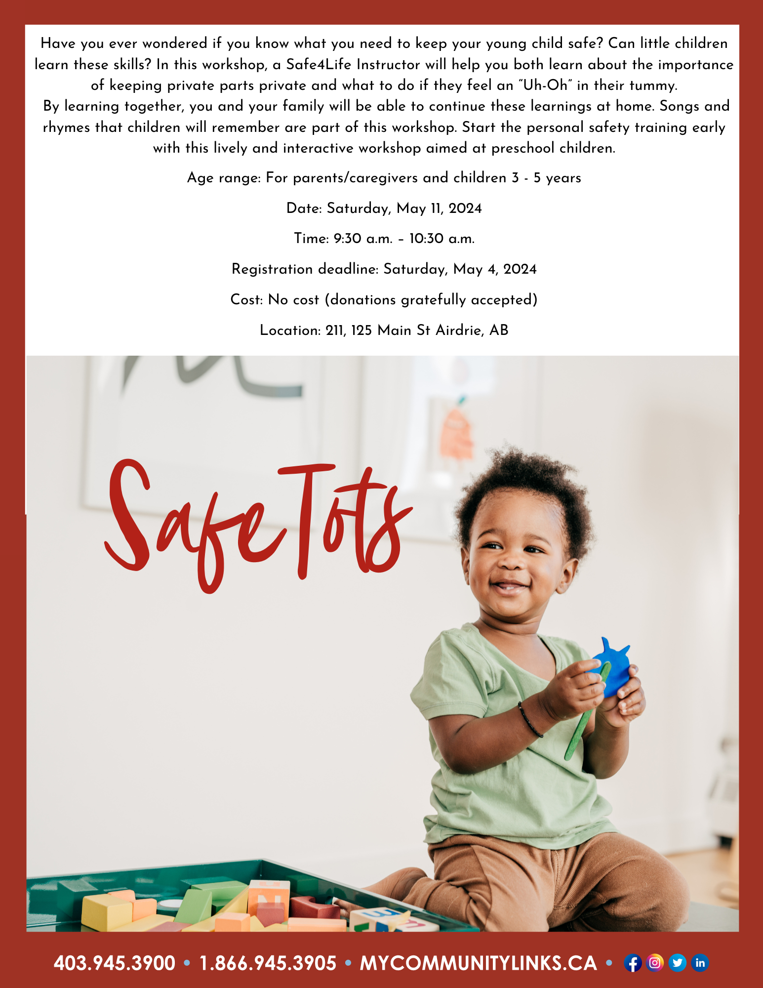 Community Links Airdrie Safe Tots program ages 3-5, May 11, 2024