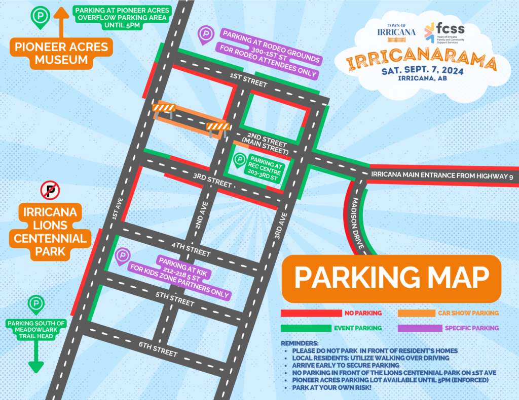 Town of Irricana Irricanarama Event Parking Map 2024