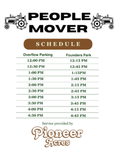 Pioneer Acres People Movers Schedule for Irricanarama, September 7, 2024