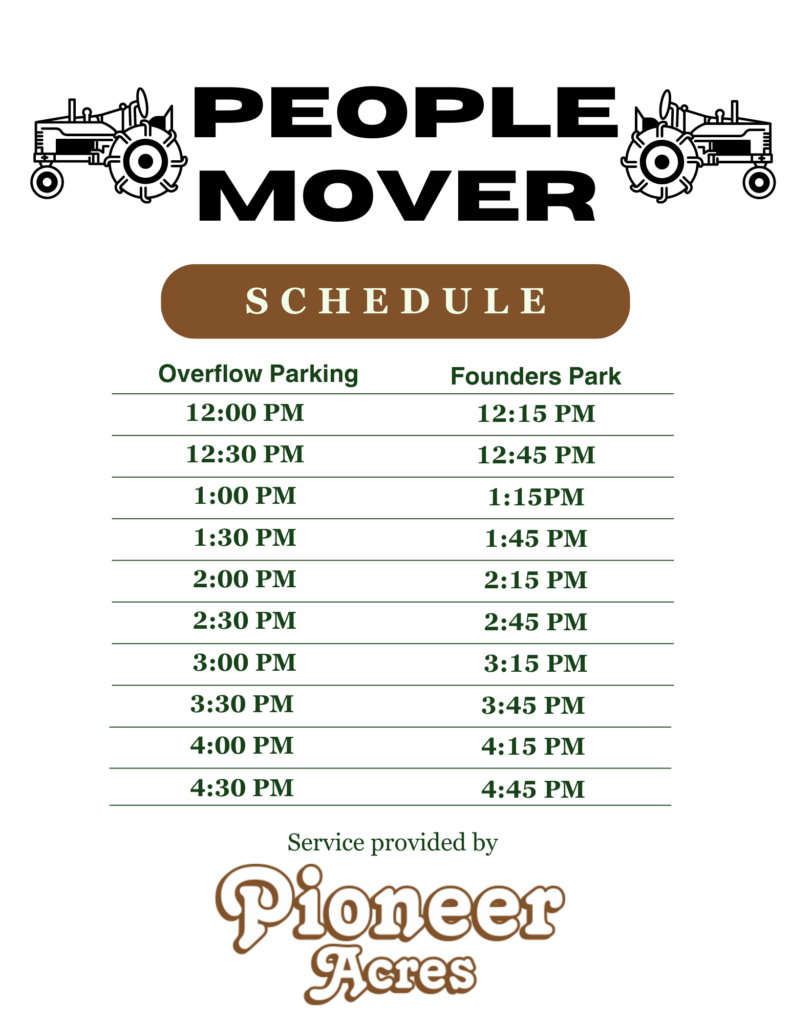 Pioneer Acres People Movers Schedule for Irricanarama, September 7, 2024