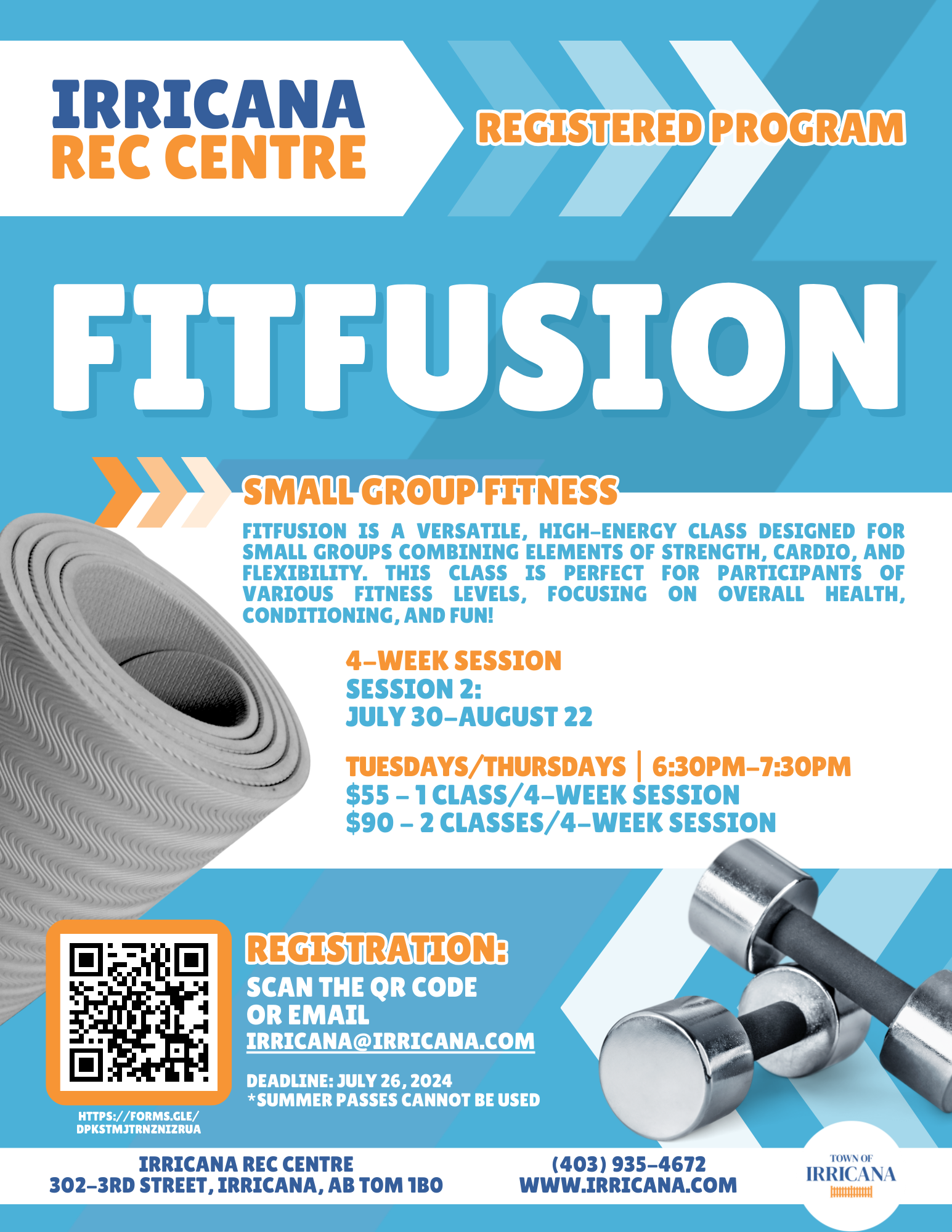 FitFusion Small Group Fitness at the Irricana Rec Centre in August, 2024