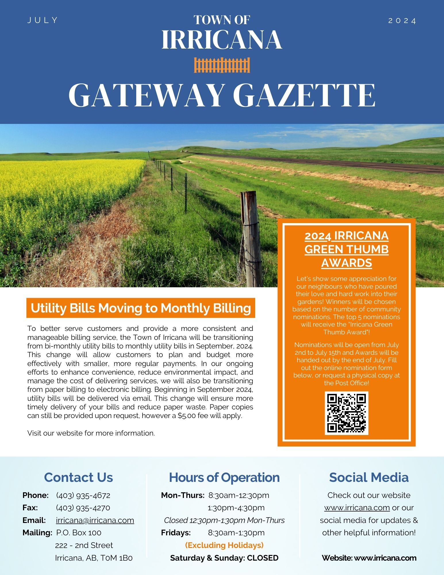 Town of Irricana Gateway Gazette Newsletter July 2024