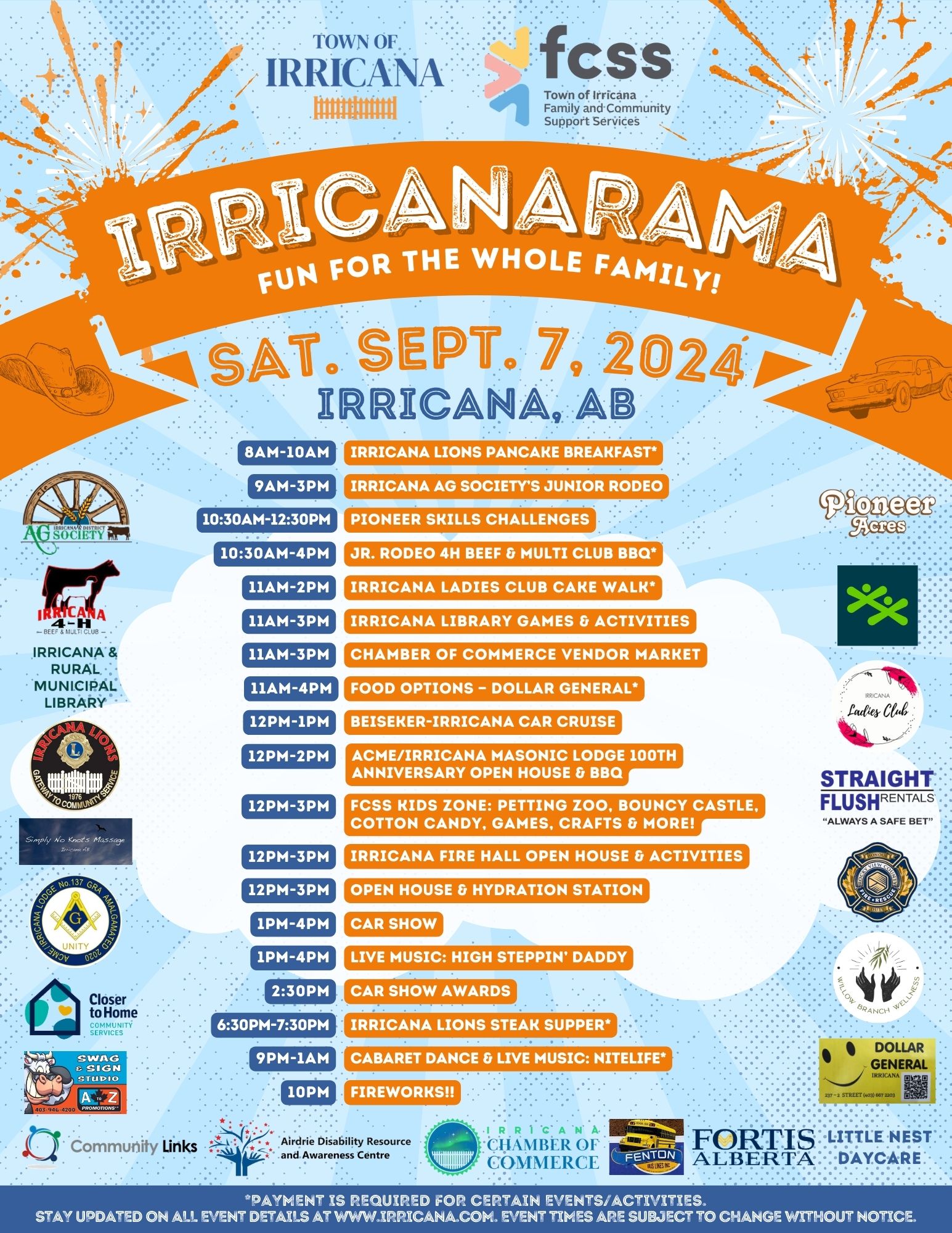 Irricanarama 2024 Timeline of Events in Irricana, Alberta on September 7, 2024