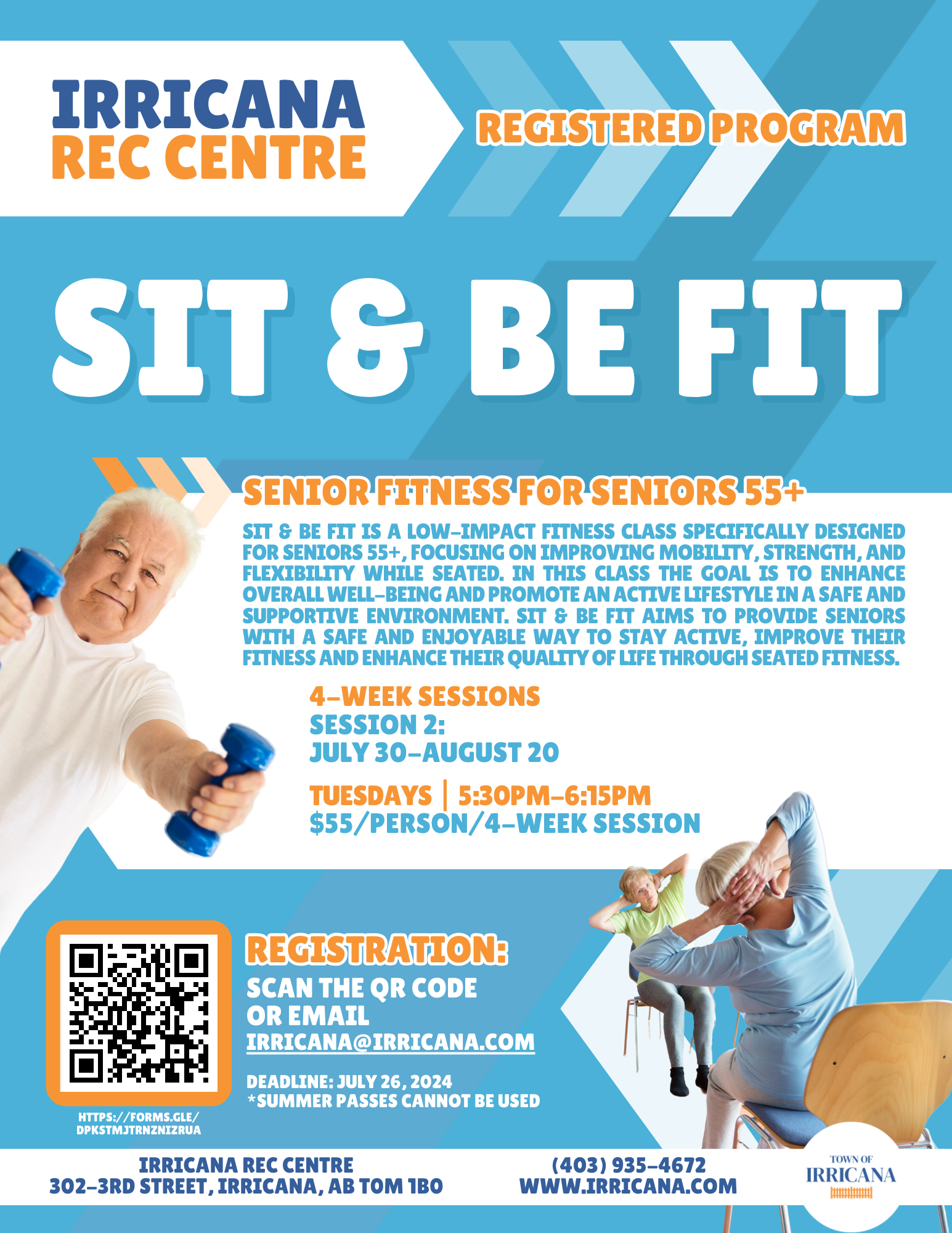 Sit & Be Fit Senior Fitness at the Irricana Rec Centre in August, 2024