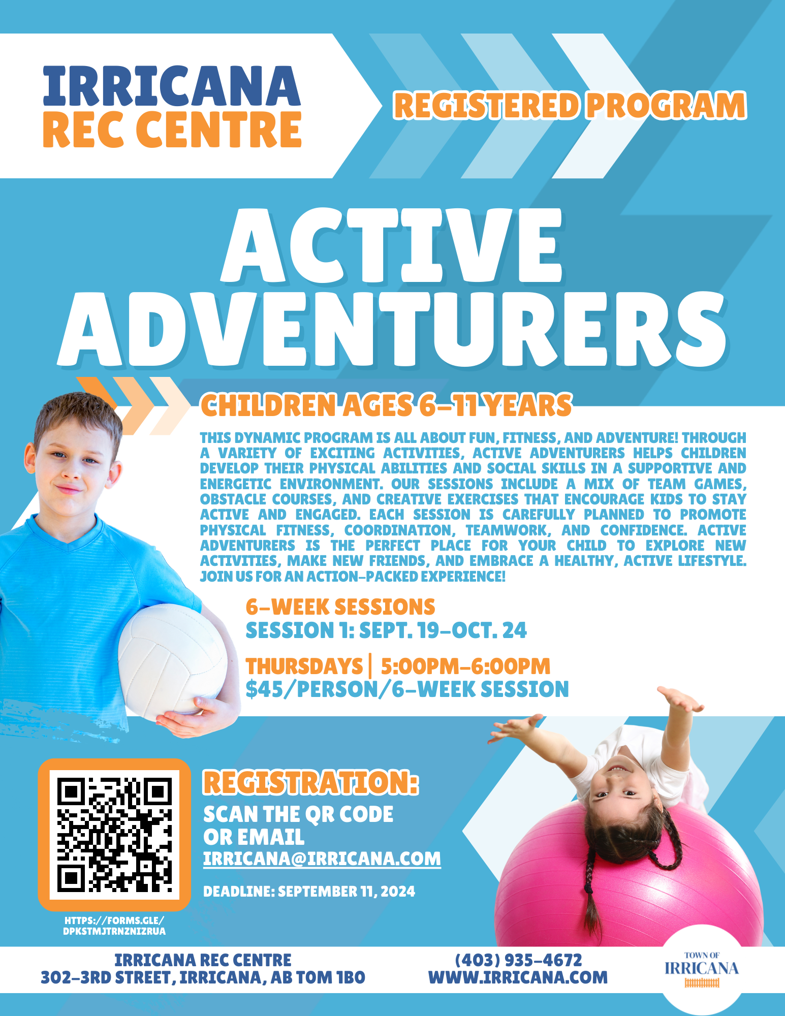 Irricana Rec Centre Registered Program Active Adventurers Thursdays at 5pm-6pm