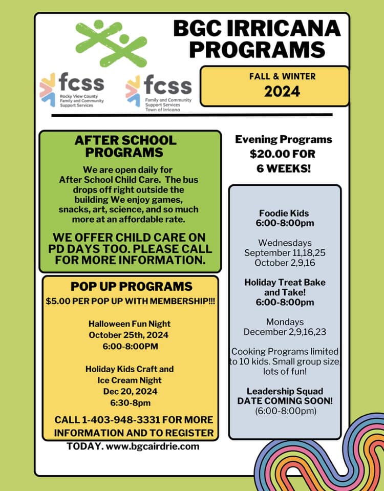 Irricana Boys & Girls Club After School Programs Fall/Winter 2024