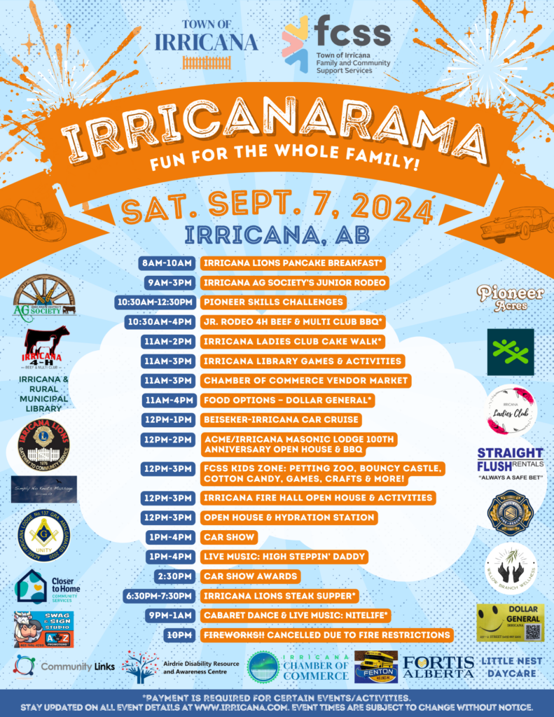 Irricanarama 2024 Timeline of Events in Irricana, Alberta on September 7, 2024