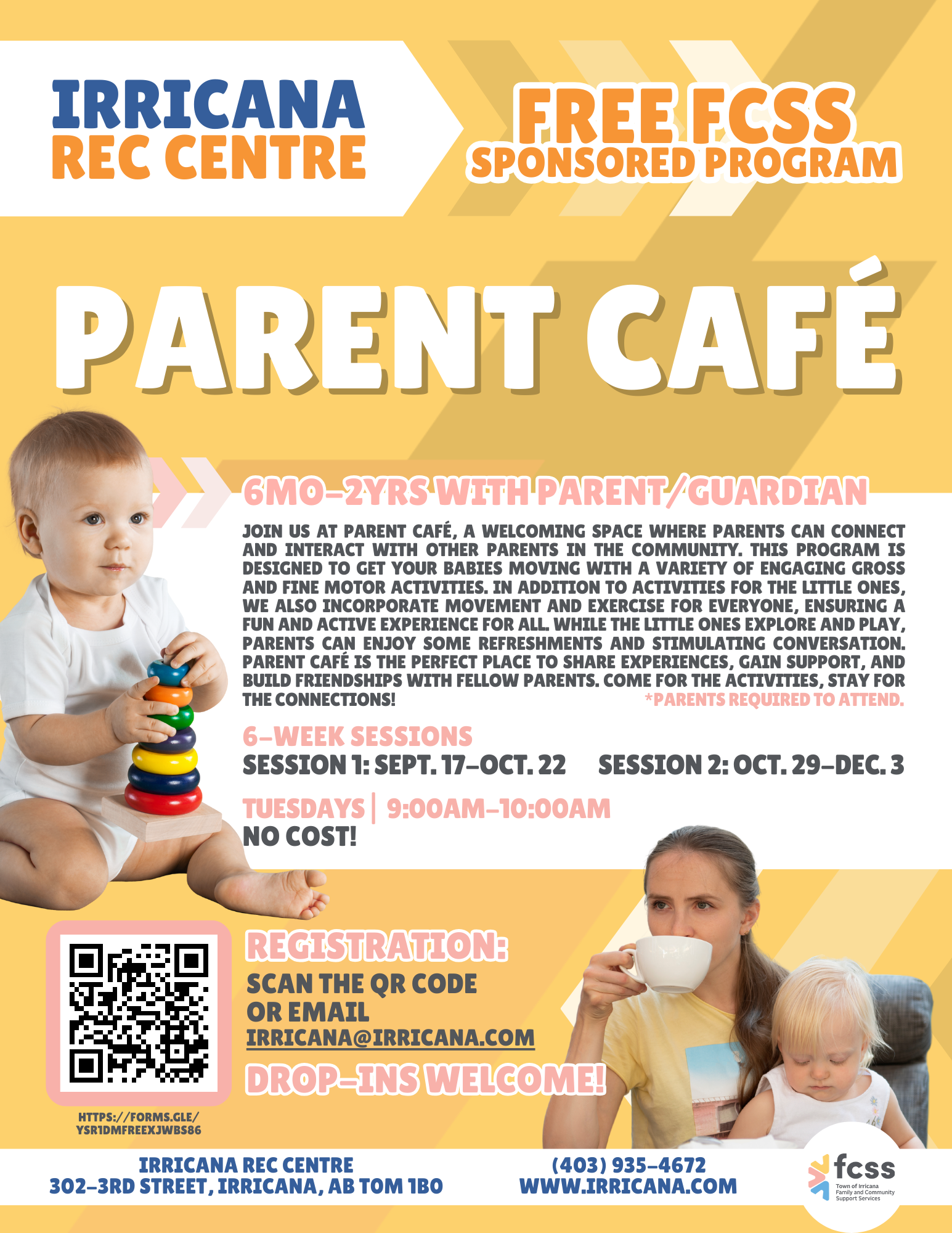 Irricana Rec Centre Free FCSS Program Parent Cafe Tuesdays 9am-10am