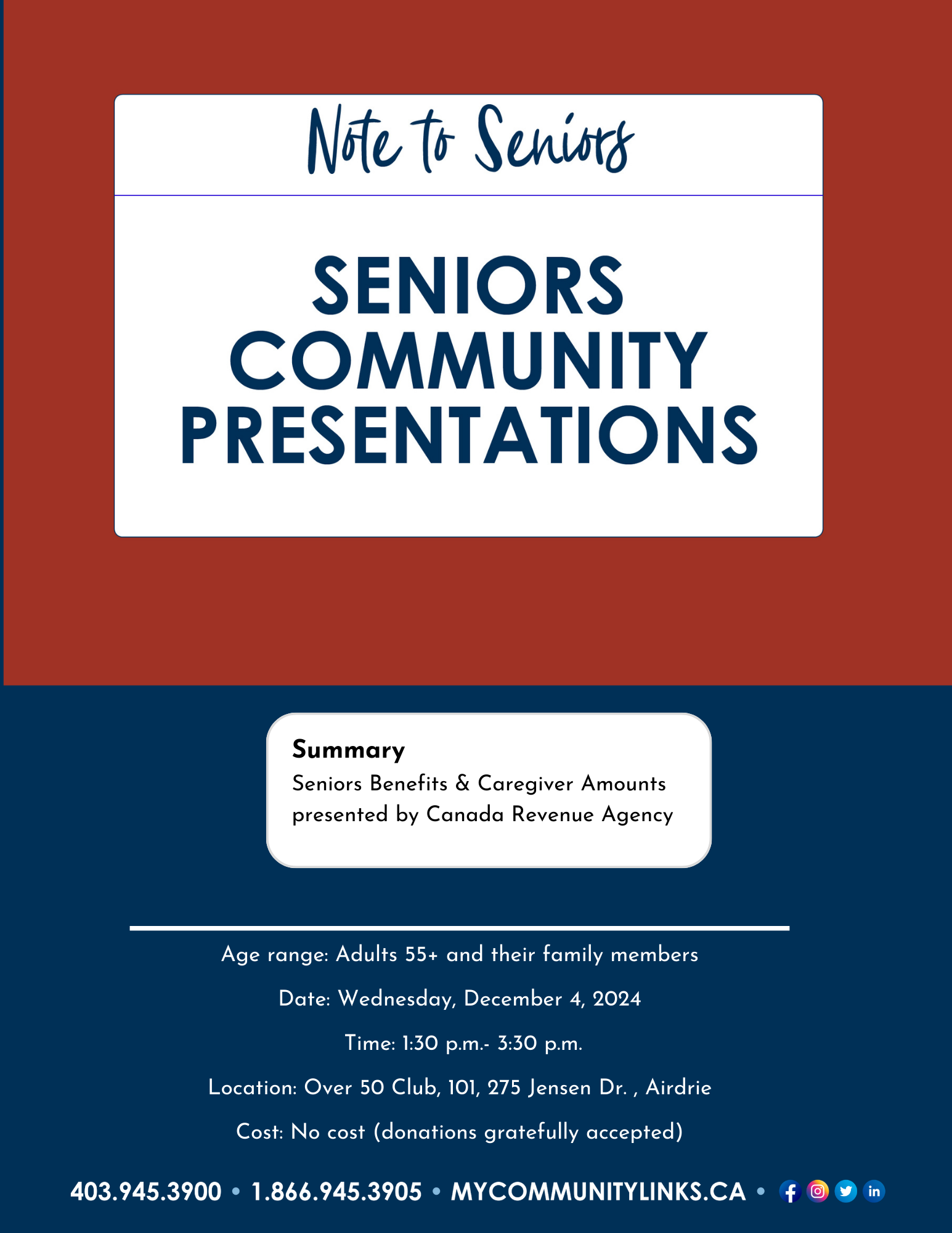 Community Links Airdrie Seniors Presentation December 2024