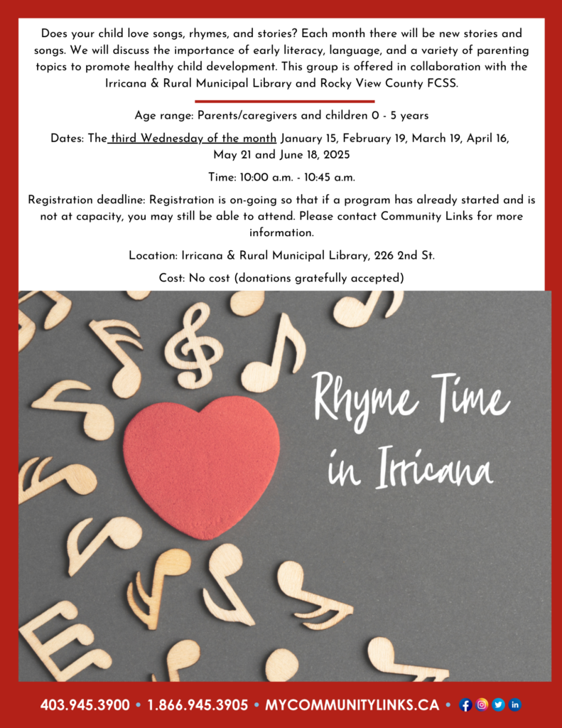 Community Links Rhyme Time in Irricana - January-June 2025