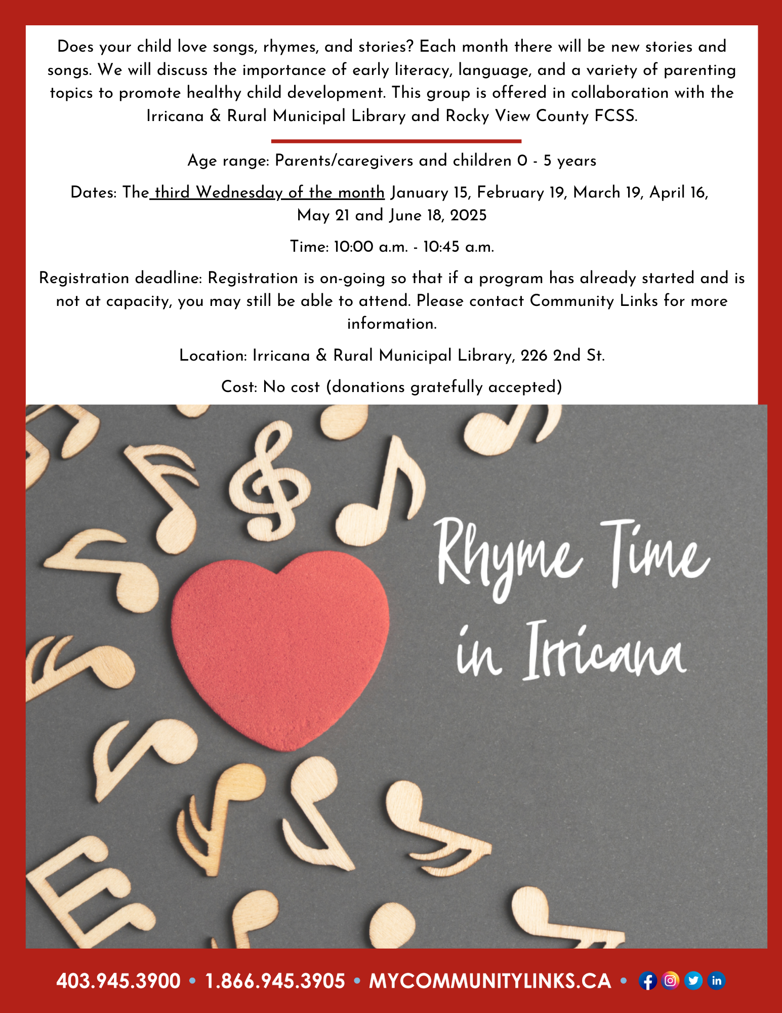 Community Links Rhyme Time in Irricana - January-June 2025