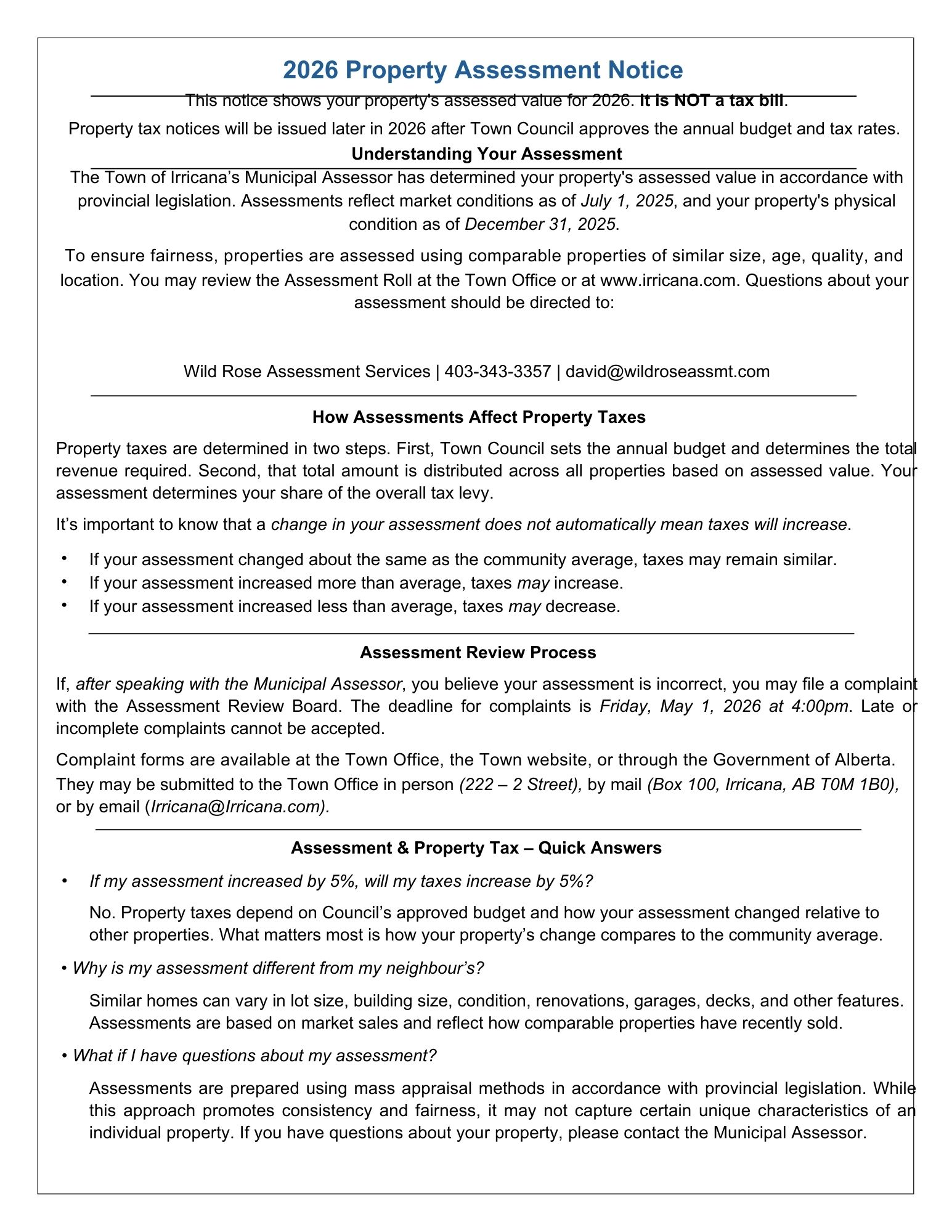 2026 ASSESSMENT NOTICE