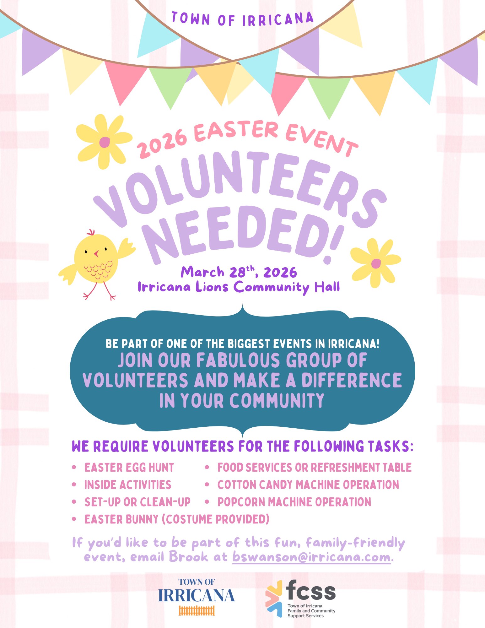 Town of Irricana Annual Easter Egg Event Volunteers Needed 2026