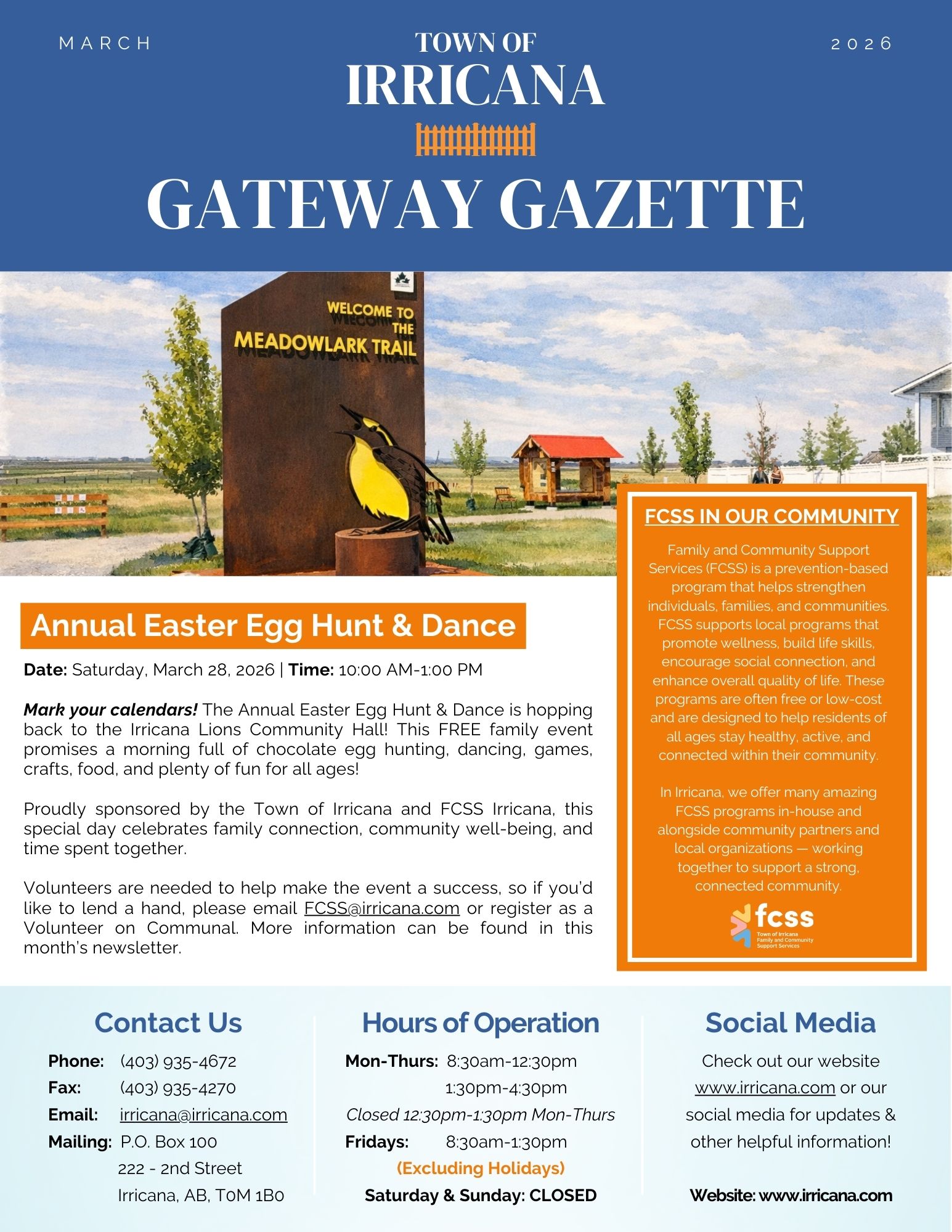 Irricana Newsletter March 2026 Cover Irricana Gateway Gazette Newsletter March 2026