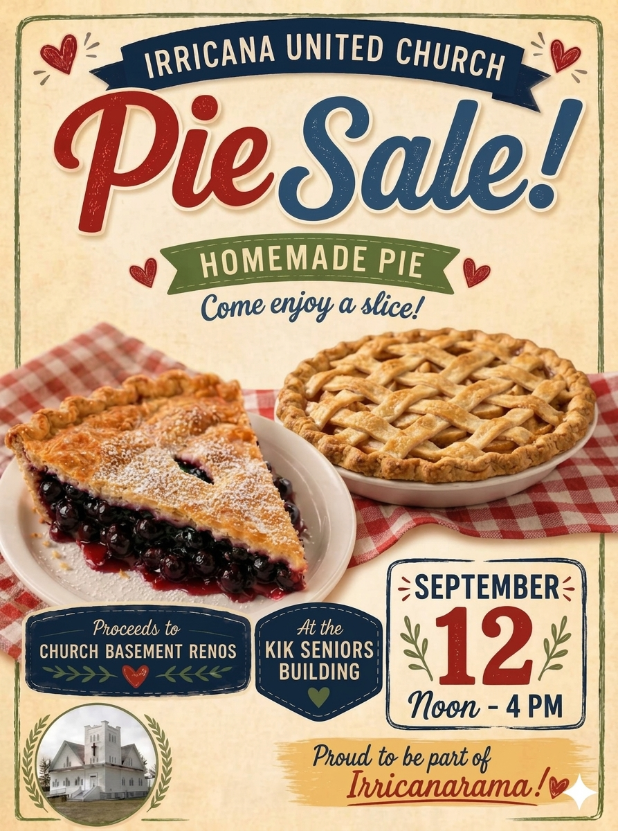 Irricanarama Irricana United Church Pie Sale Poster