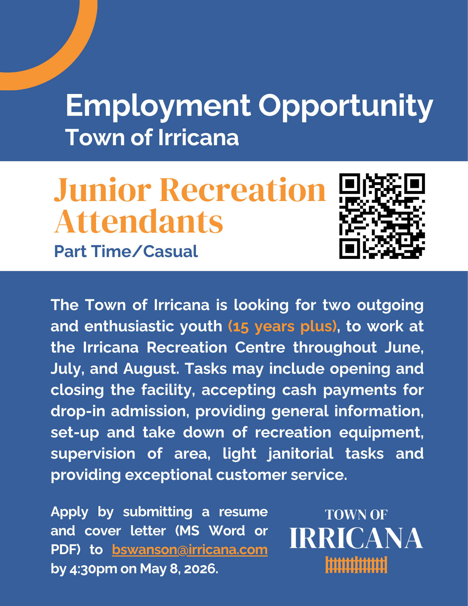 Irricana Junior Rec Job Posting 2026