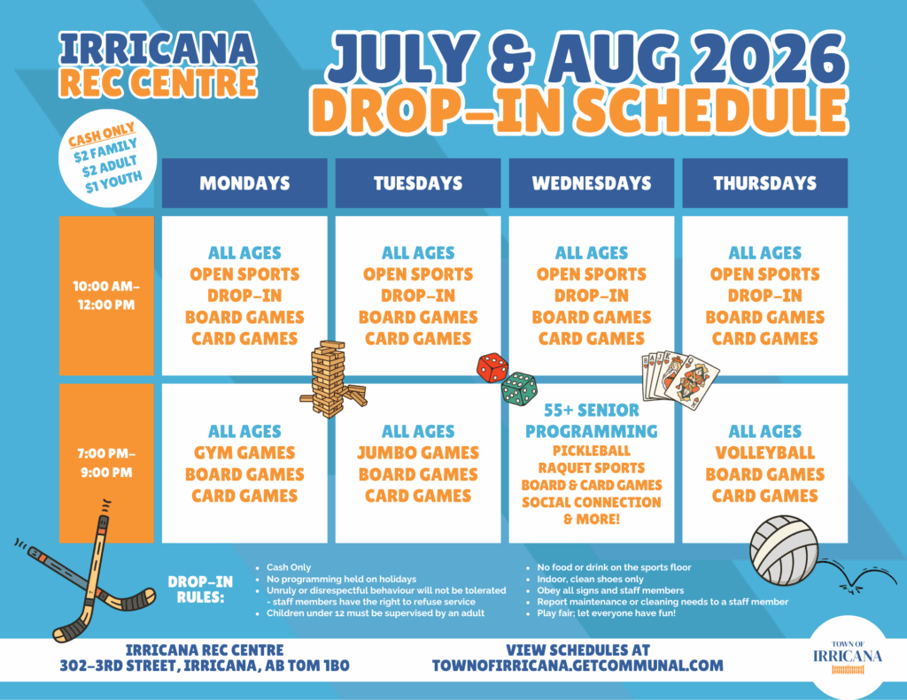 Irricana Rec Centre Drop-in July Aug 2026