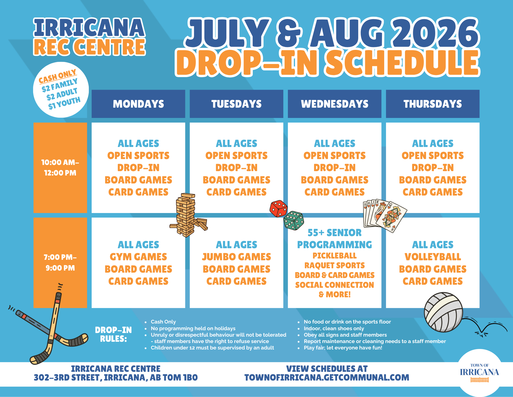 Irricana Rec Centre Drop-in July Aug 2026
