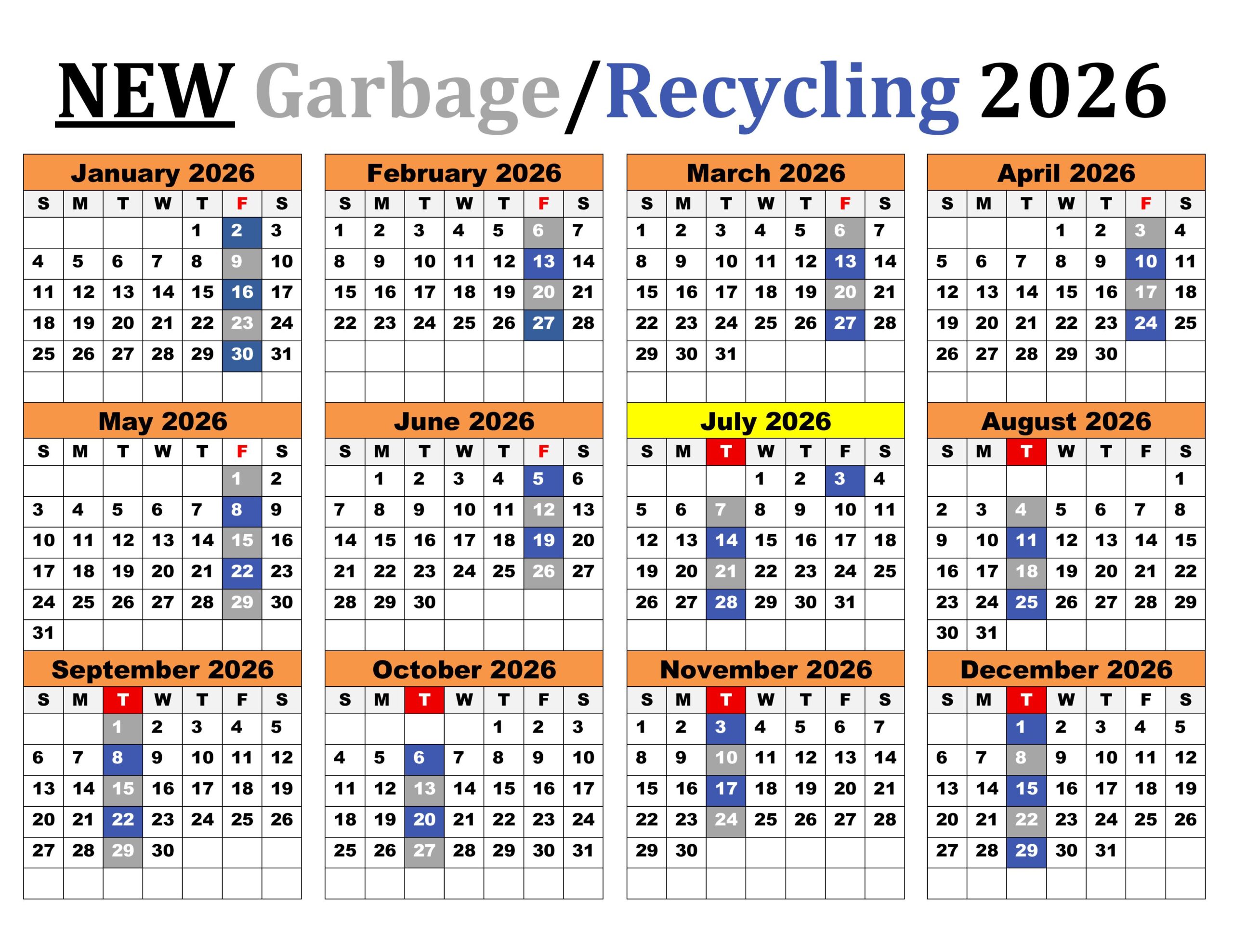 UPDATED Town of Irricana Garbage and Recycling Calendar 2026