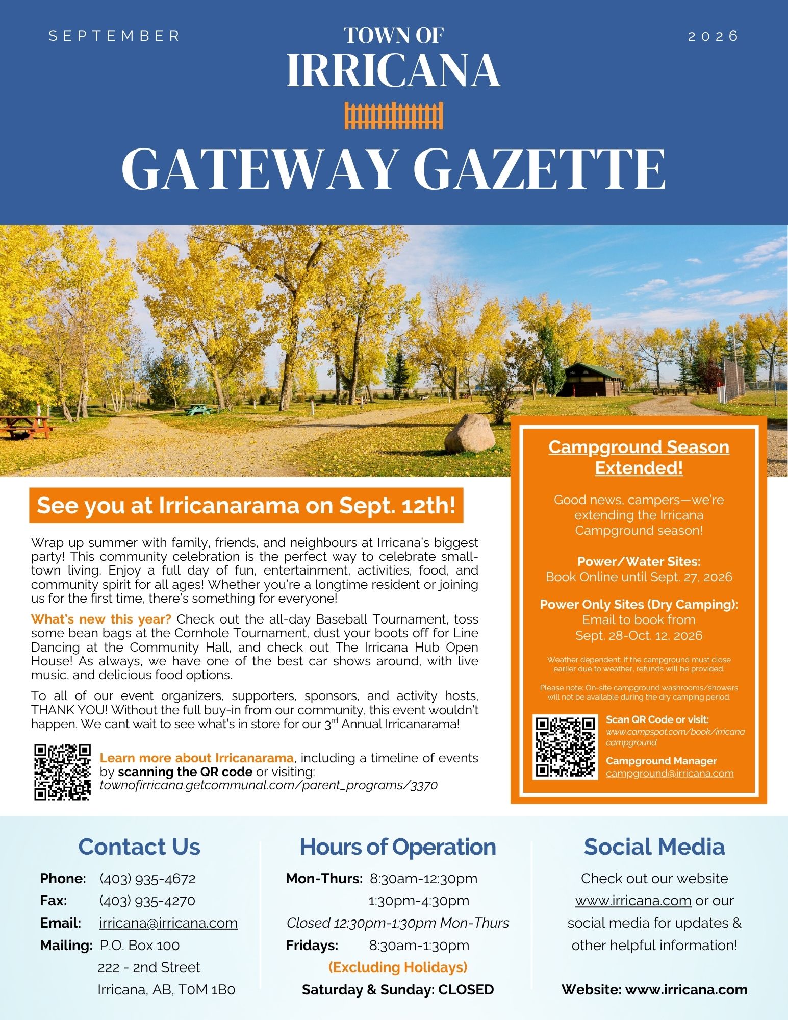 Irricana Newsletter September 2026 Cover