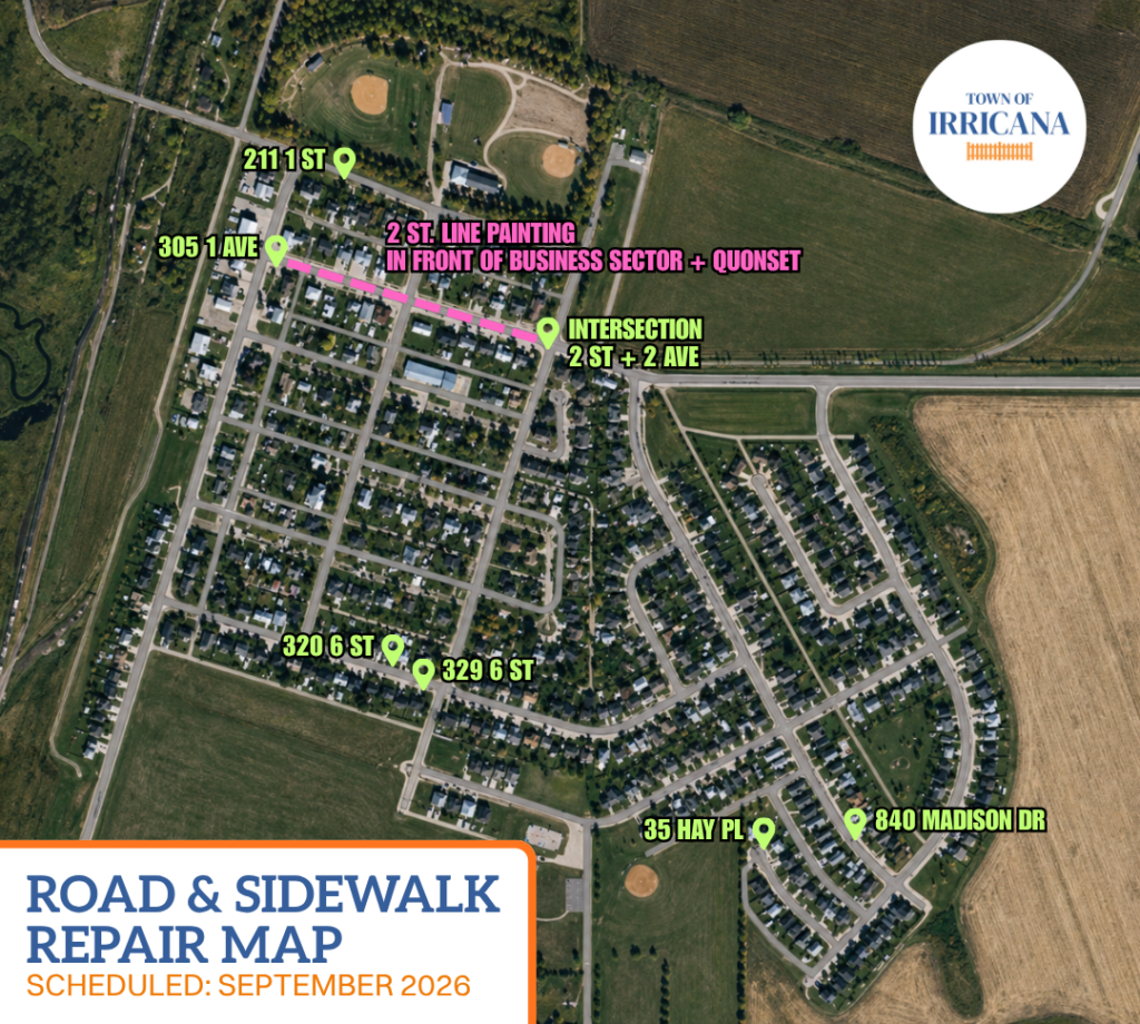 Town of Irricana Road Repair Map 2026