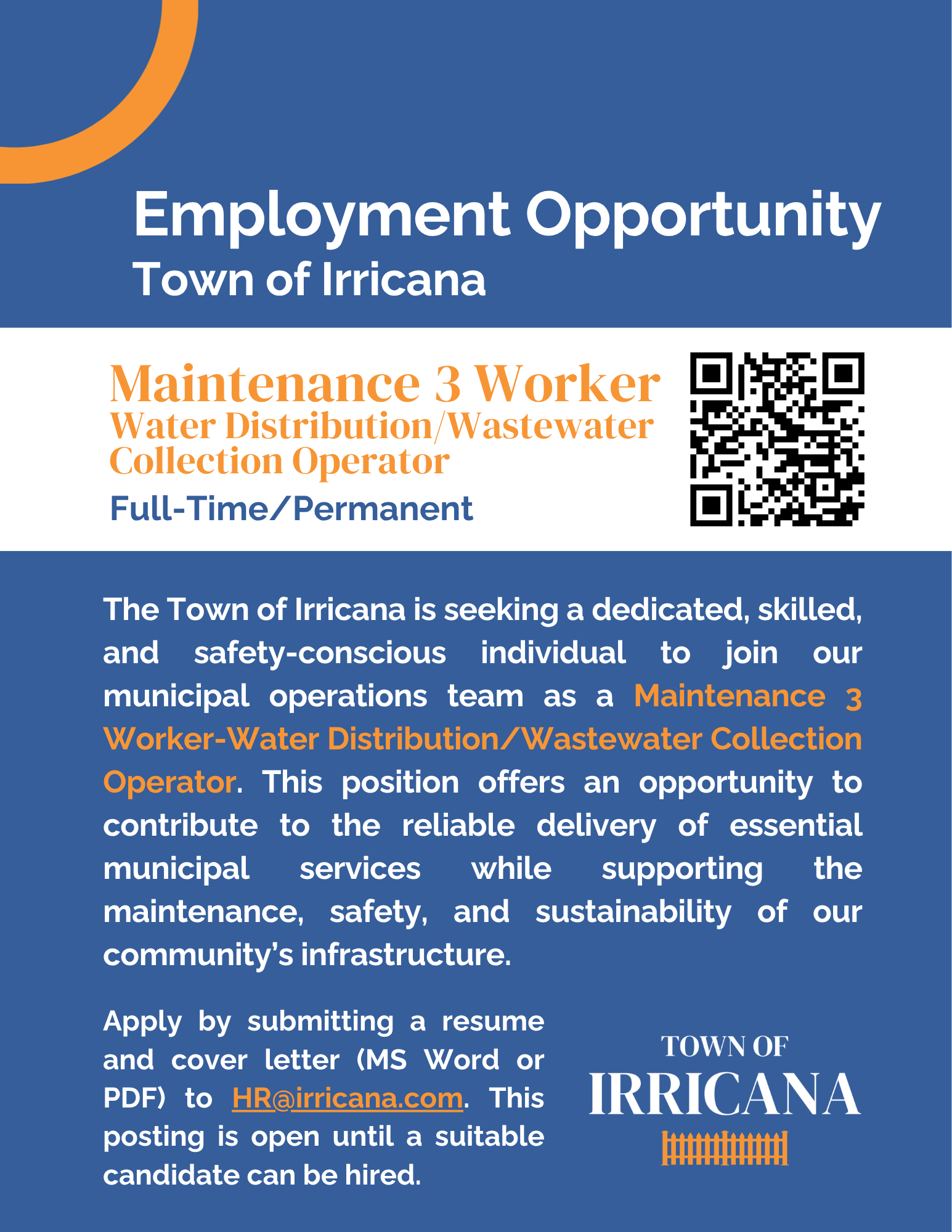 Irricana Maint 3 Job Posting 2026 Update